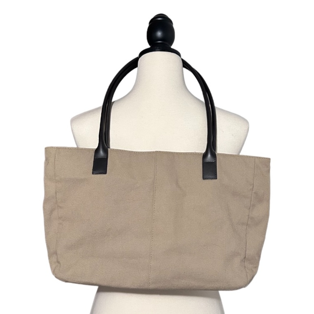 Eddie Bauer Canvas Tote Purse with Brown Leather Shoulder Straps